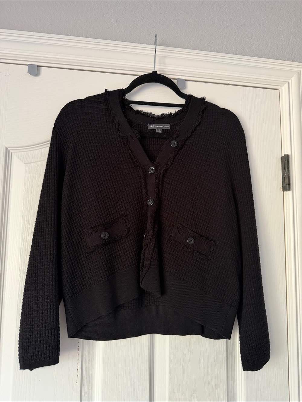 Adrianna Papell Black Button-Front Textured Cardigan